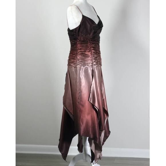 Y2K Rampage Satin Fairycore Ruched Sleeveless Ombre Dress Asymmetrical Hem - Picture 3 of 10